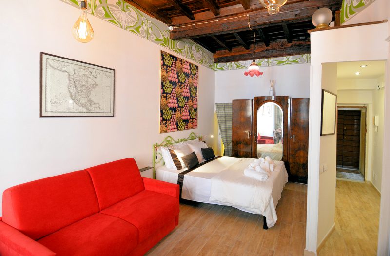 The sleeping area of the Pantheon Apartment.