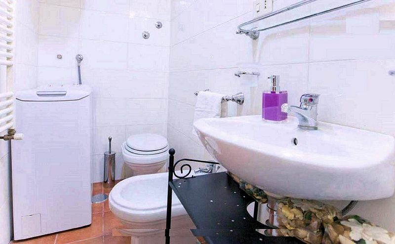 The Vatican Apartment bathroom comes with a small washing machine.
