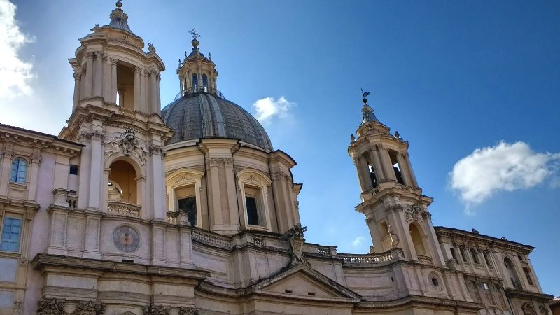 The towers of Sant' Agnese in Agone Church are examples of Rome's high Baroque architecture.