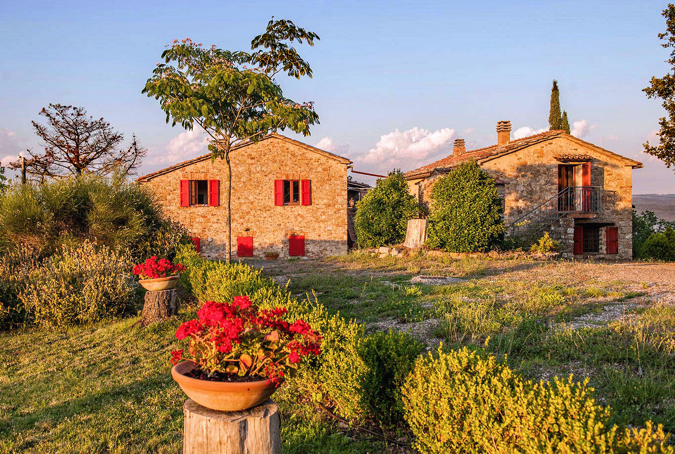 Garden view of the estate's cottages