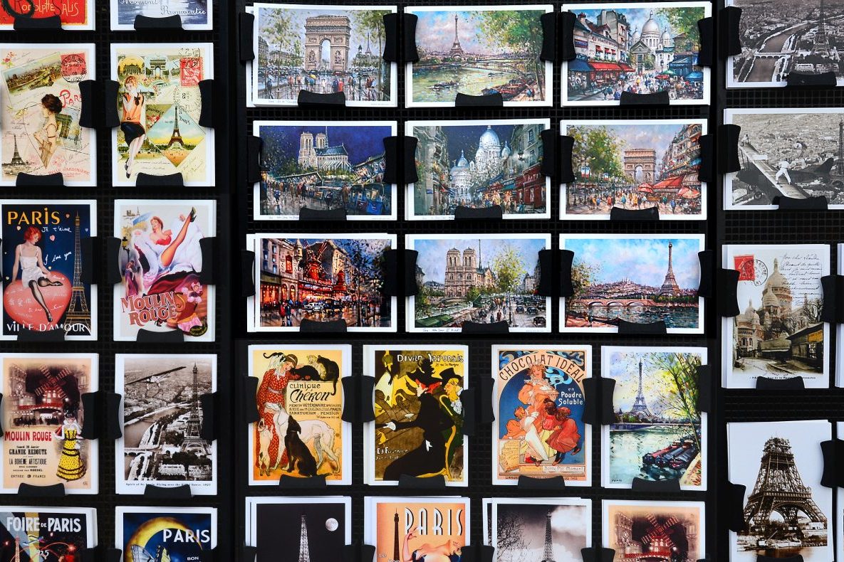 Souvenirs and minor works of art are sold at stalls lining both banks of the Seine.