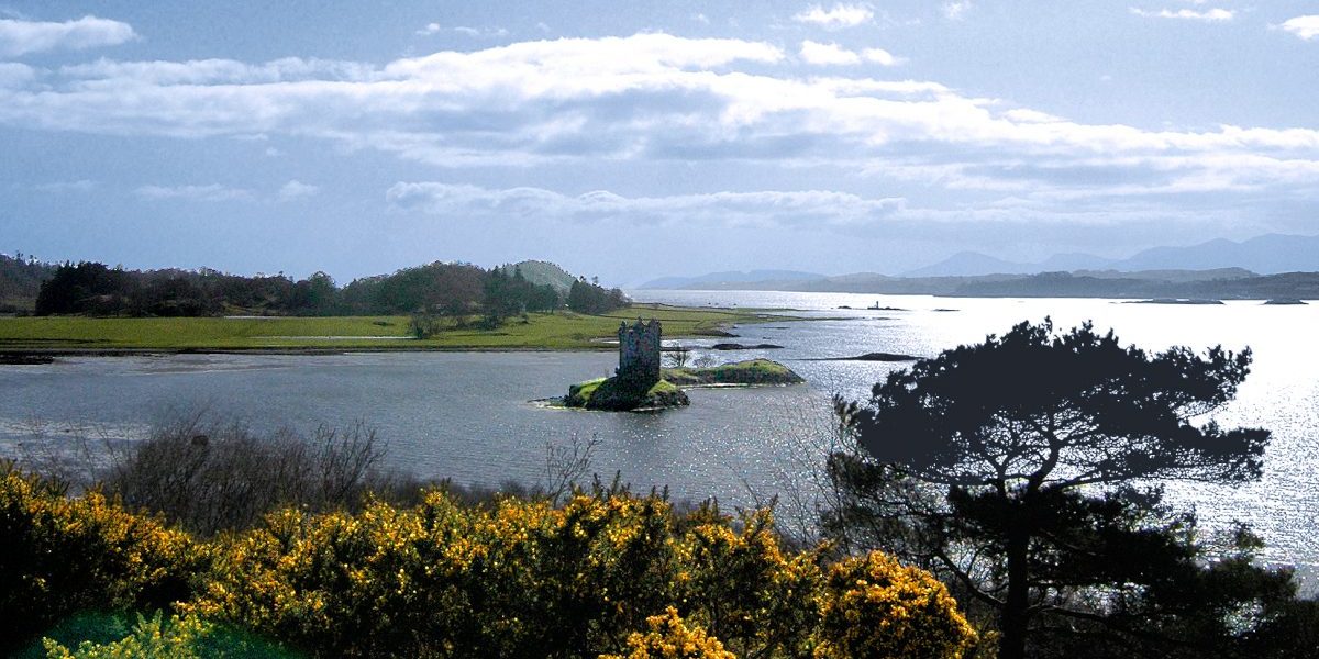 Castle Stalker's romantic setting on Loch Linnhe, western Central Scotland.