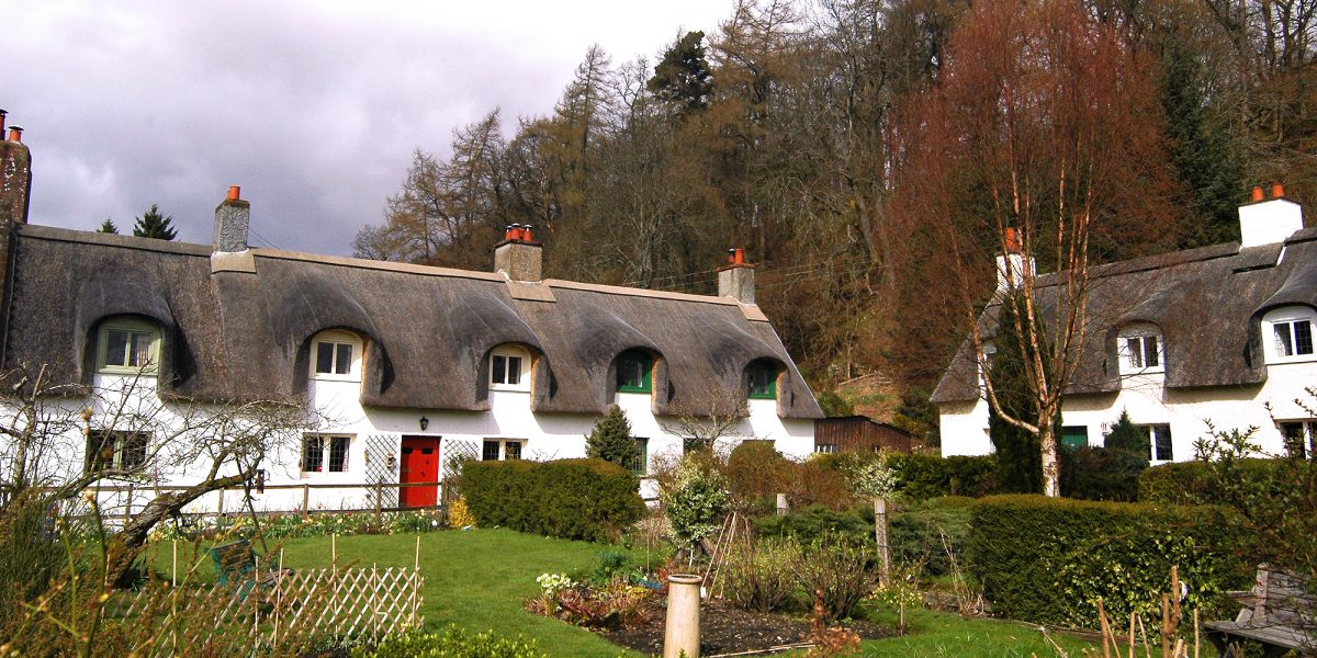 Thatched cottages at Fortingall village, Central Scotland.
