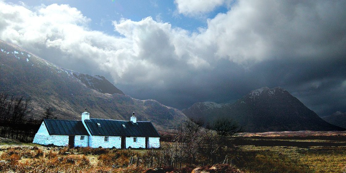 A lonesome crofter's cottage in Glen Coe, Central Scotland.