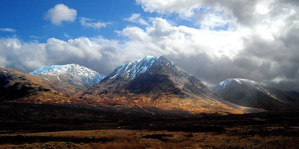Atlantic weather pushes against the barrier Munros of Glen Coe in western Central Scotland.