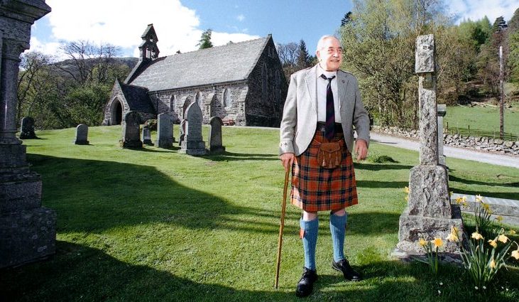 Dressing for church — local resident Ian Blaine at Balquhidder Kirk.