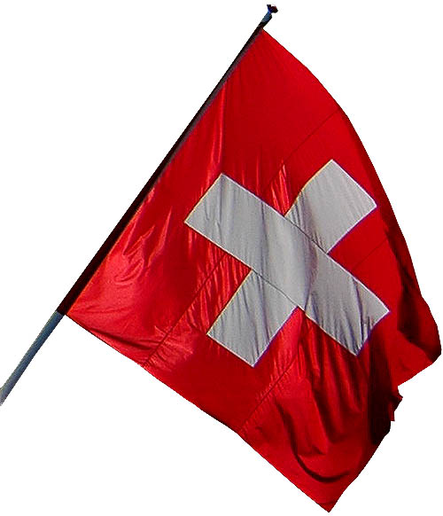 The white cross symbolizes Switzerland's role as Europe's alpine crossroads.