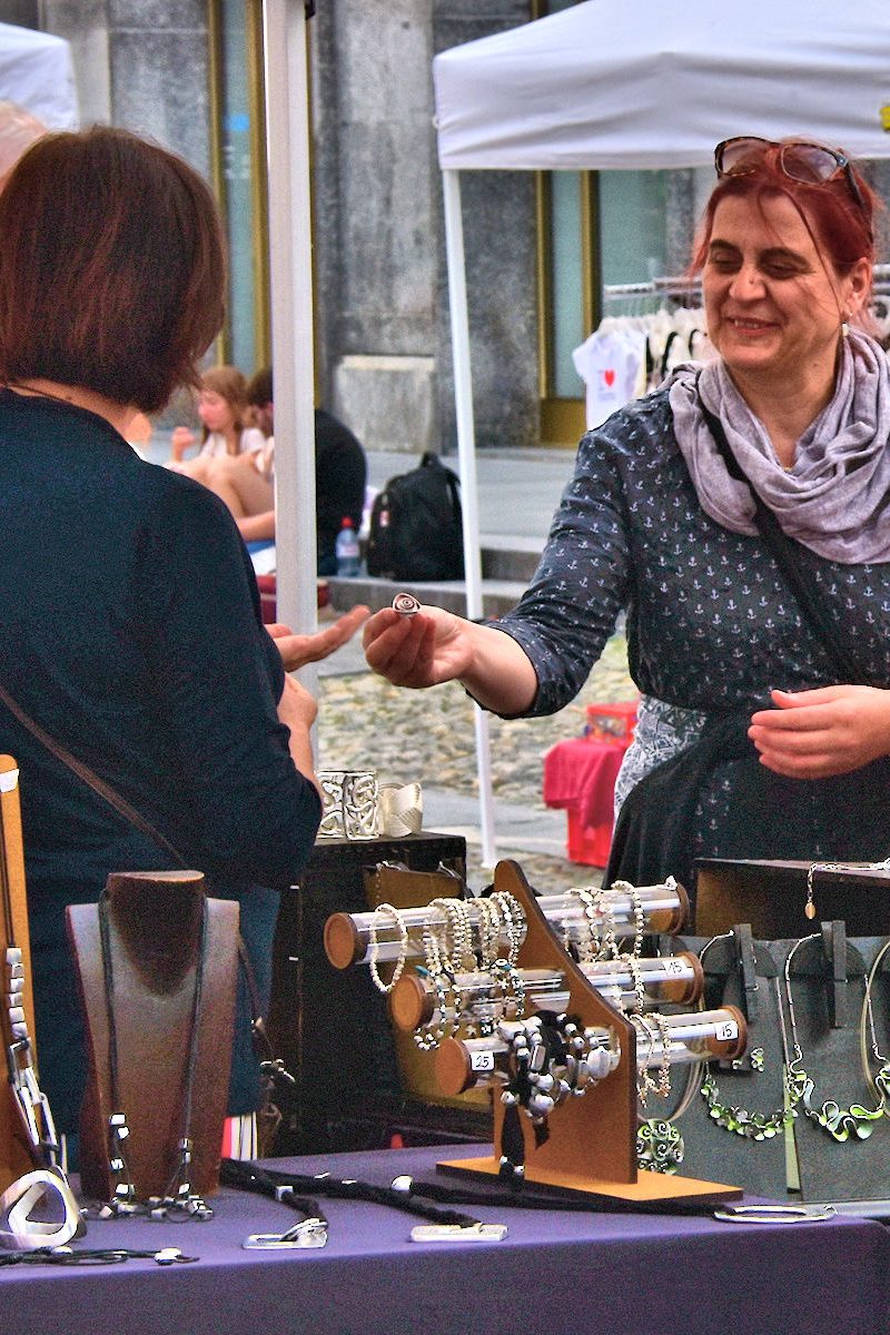 Shopping in Locarno's open-air market.