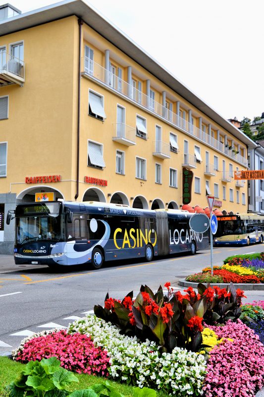 Buses waiting at Ascona Post Bus Stop.