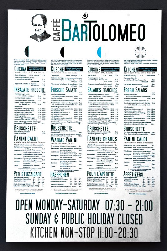 Caffé Bartolomeo Menu poster