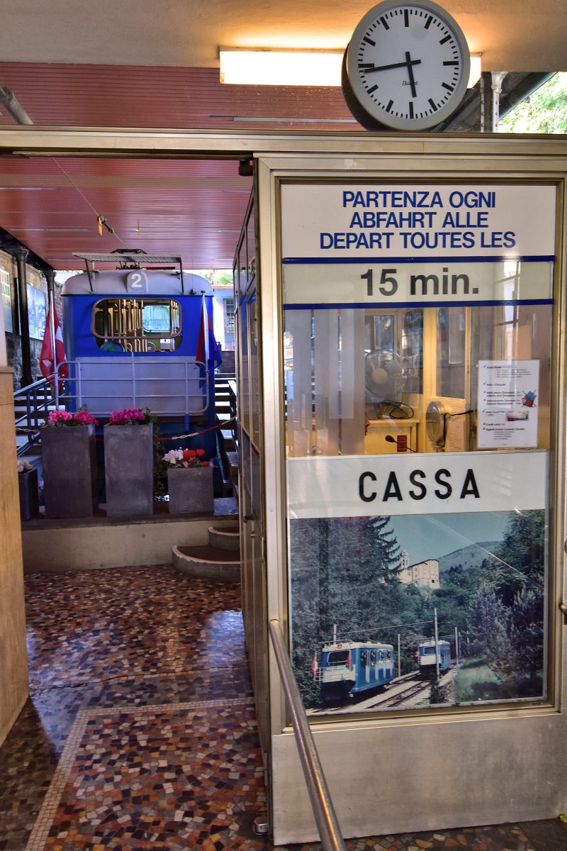 FLMS funicular Locarno Old City station entry.