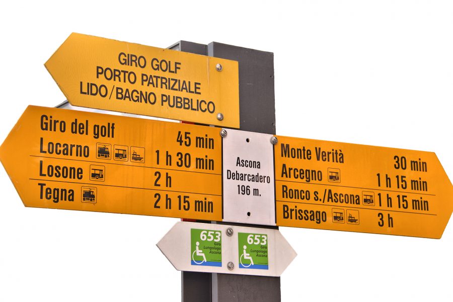 Ticino - Hiking Signs at Ascona Debarcadero