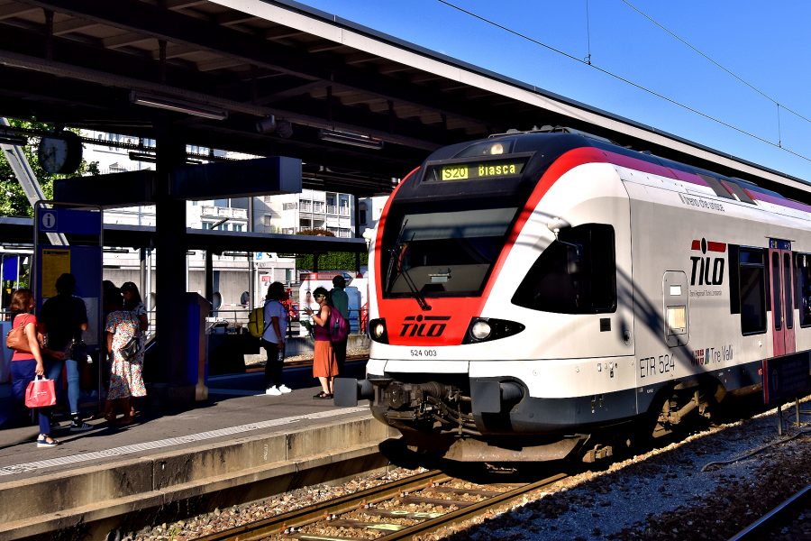 Ticino - TILO S20 regional train arriving in Locarno