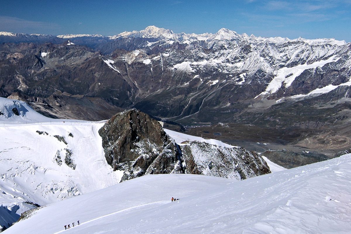 Above Zermatt - ascending the Breithorn from Klein Matterhorn.