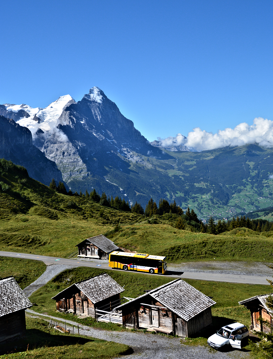Berner Oberland - Swiss postal bus at Grosse Scheidegg with the Eiger.