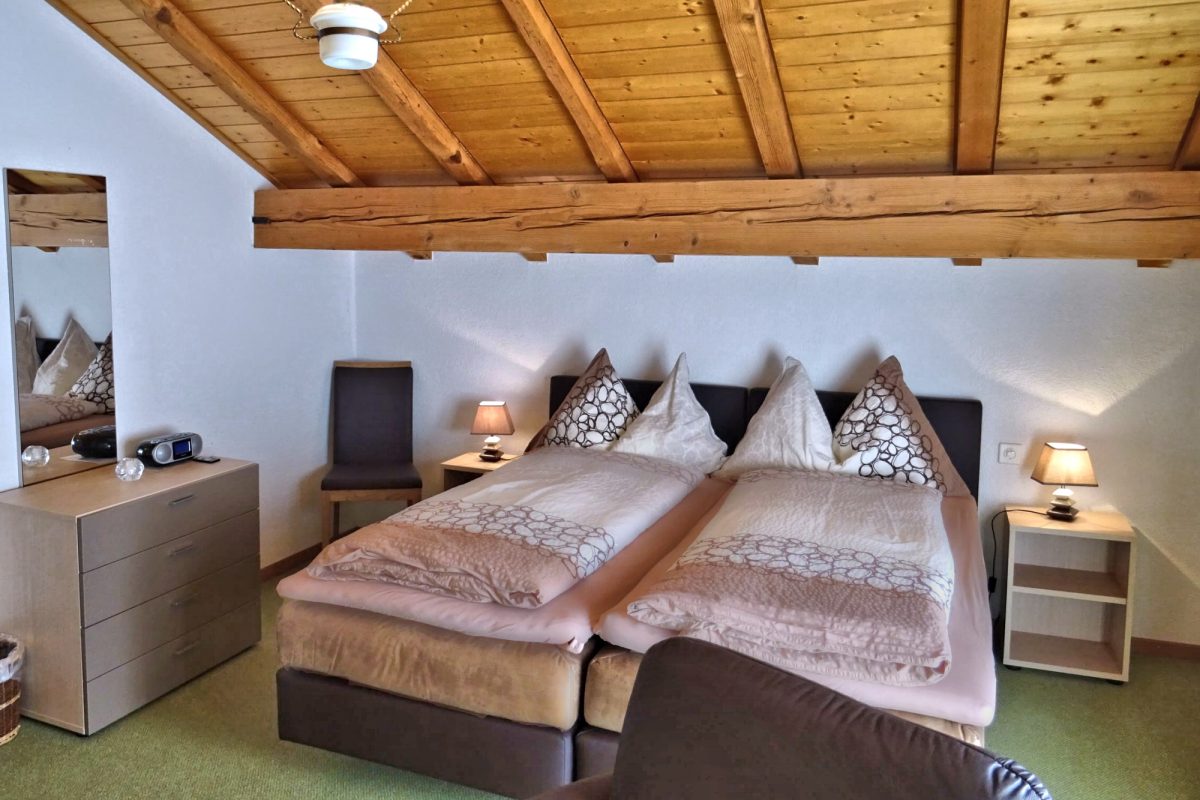 Chalet Barbara — Sleeping area w. twin beds.