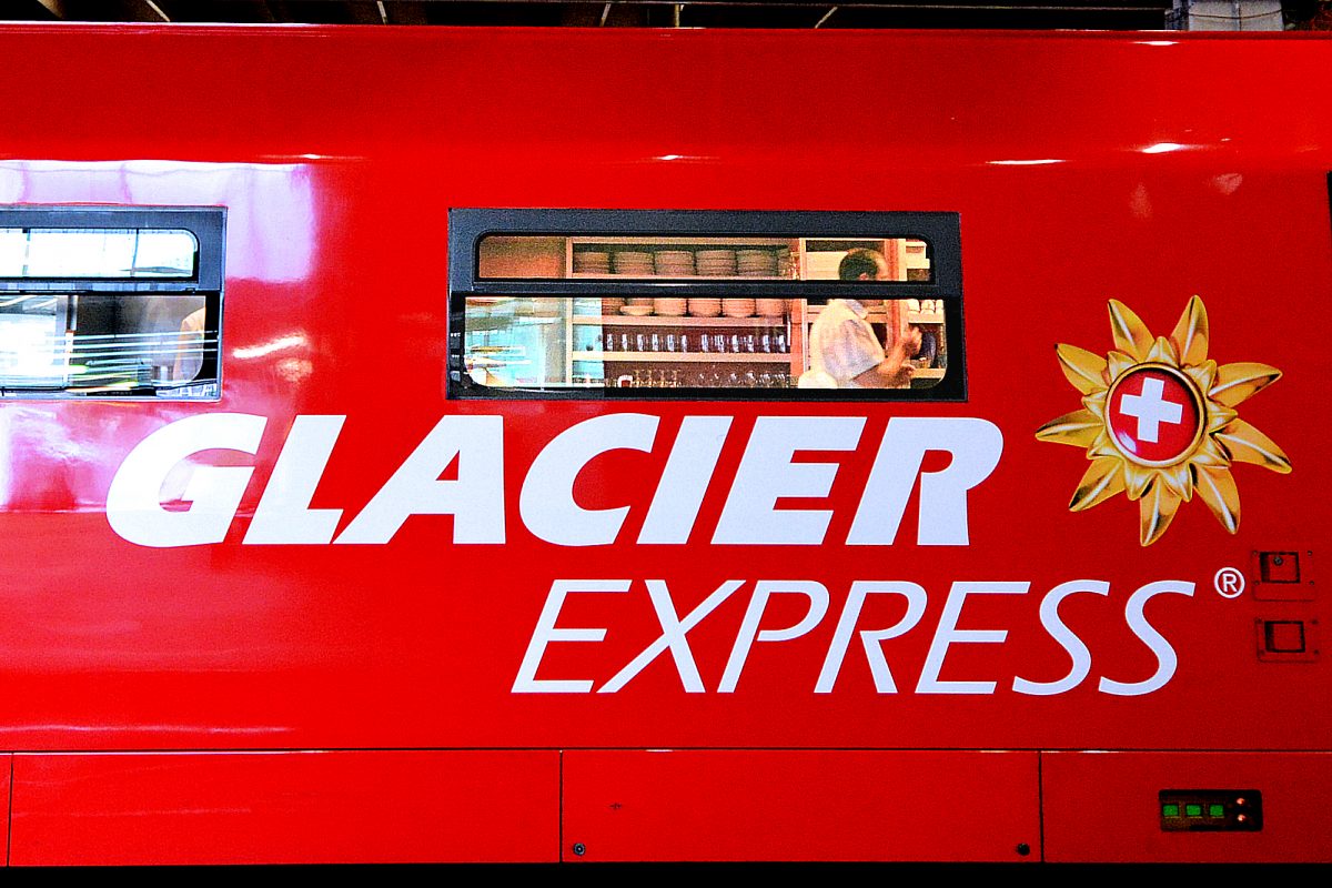 Glacier Express - readying the galley for departure from Zermatt.