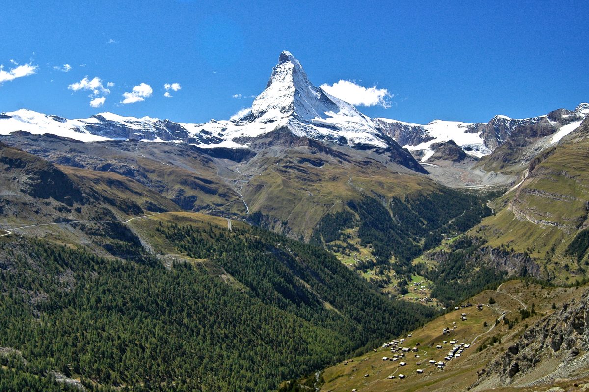 Matterhorn with Findeln alpine hamlet.