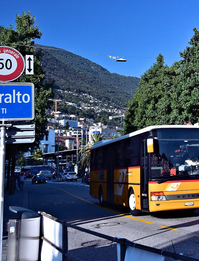 Ticino - Postal Bus departing Muralto station.