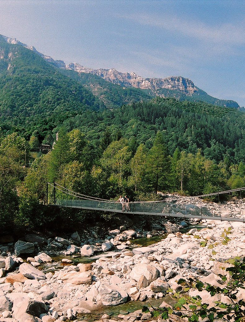 Ticino - Verzasca Valley swing bridge.