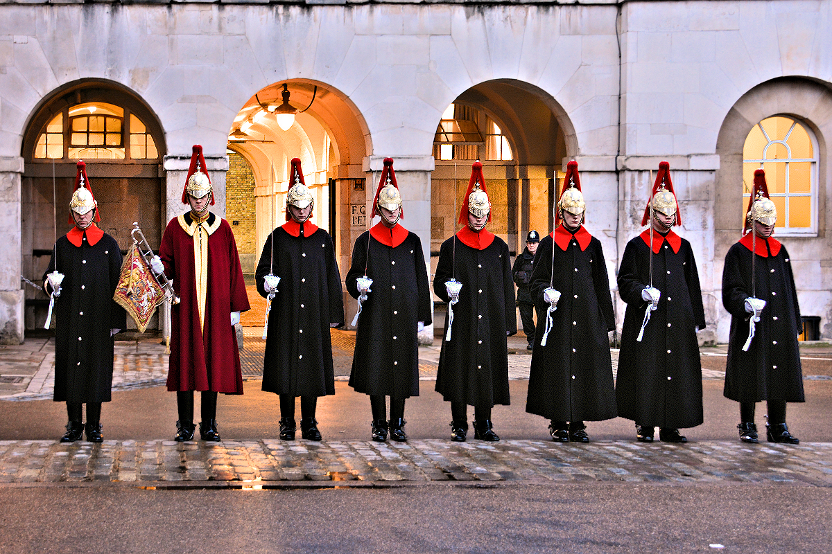 The afternoon dismounted parade ceremony of Household Cavalry at Horse Guards on Whitehall.