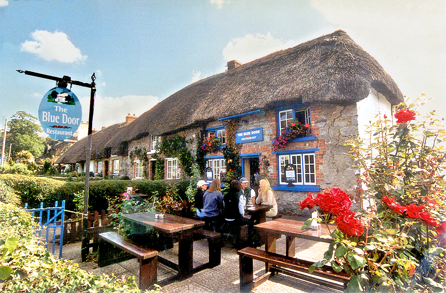 Adare - Blue Door thatched restaurant.
