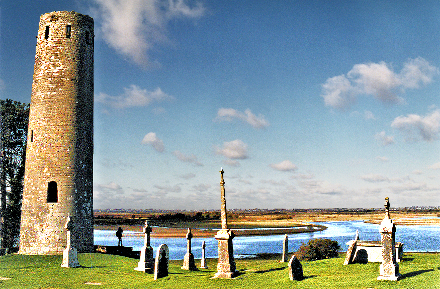 Central Ireland — Clonmacnoise monastic site with River Shannon.