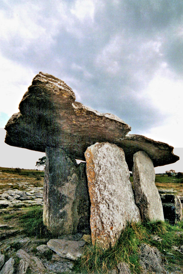 The Poulnabrone Dolmen, a megalithic tomb in Burren National Park, County Clare.