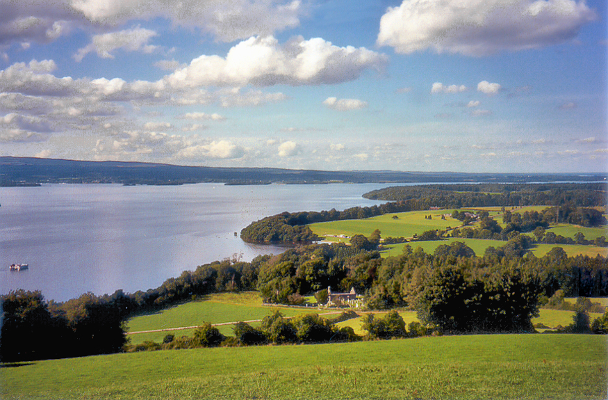Central Ireland: Large Lough Derg carries the River Shannon between Counties Tipperary and Clare.