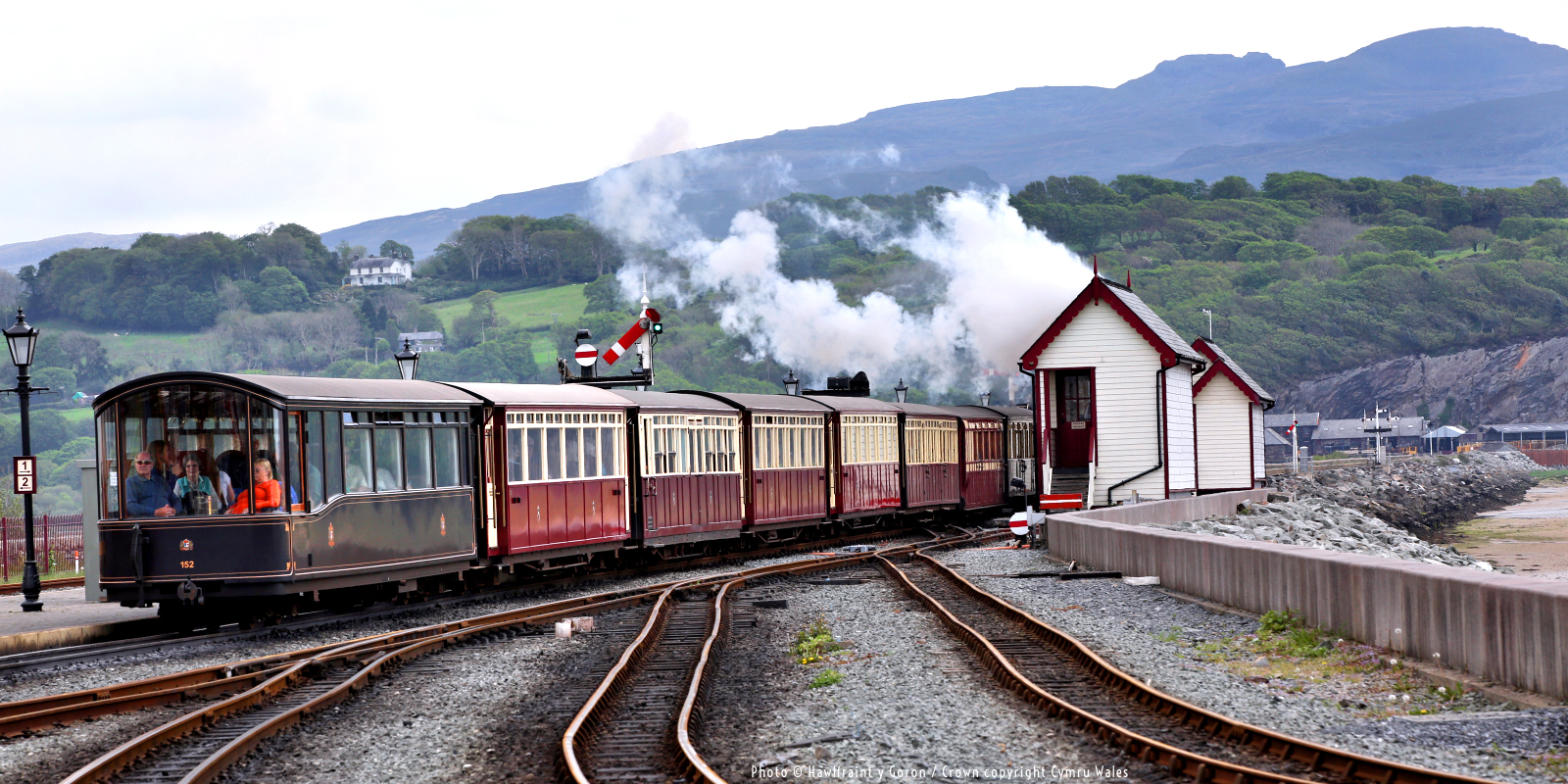 Ffestiniog Railway steam engines at Porthmadog's Harbour Station and Cob, SW Snowdonia. Photo © Hawlfraint y Goron / Crown copyright Cymru Wales. Ffestiniog Railway steam engines at Porthmadog's Harbour Station and Cob, SW Snowdonia. Photo © Hawlfraint y Goron / Crown copyright Cymru Wales.