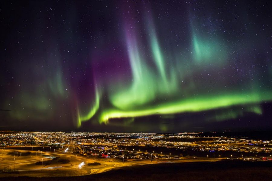 Iceland Landscapes: Northern Lights over Reykjavik. Photo Visit Iceland.