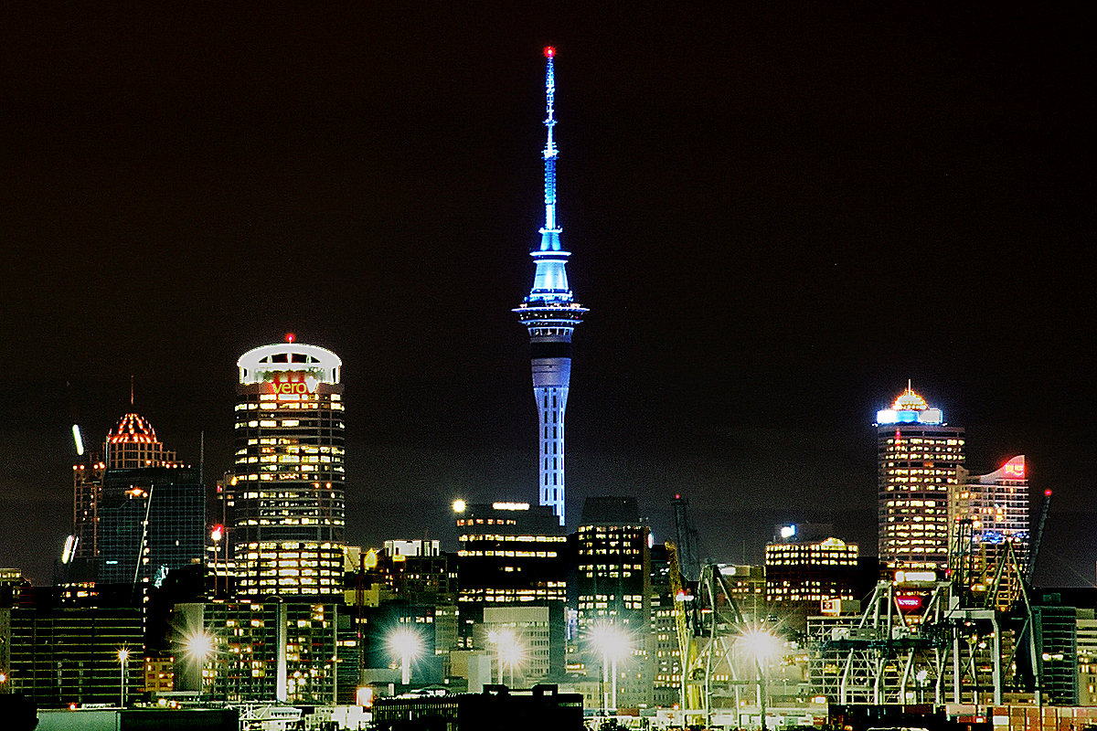 Auckland: harbour view at night. Photo © Home At First.