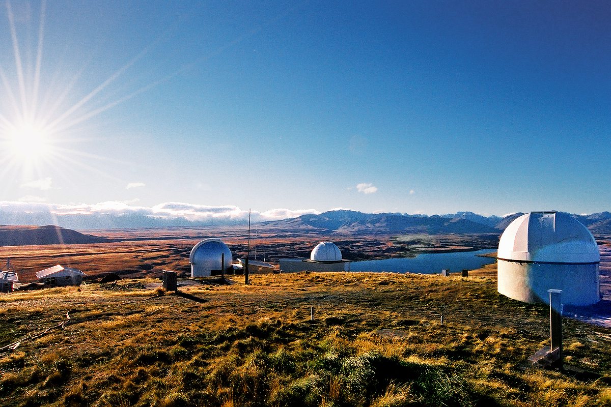 Multiple observatories at Mt John above Lake Tekapo, Mackenzie Country.