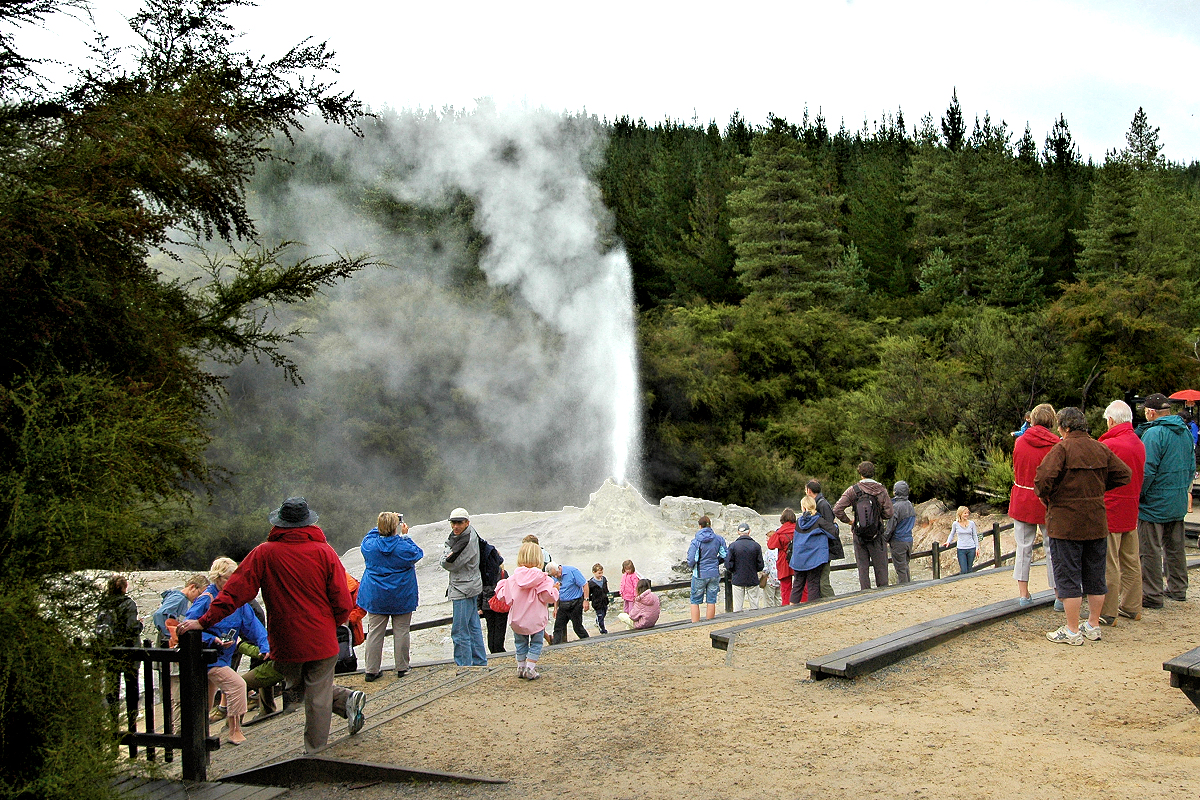 Rotorua Region: Waiotapu Thermal Wonderland - Lady Knox Geyser entertains visitors at set times daily. Photo © Home At First.