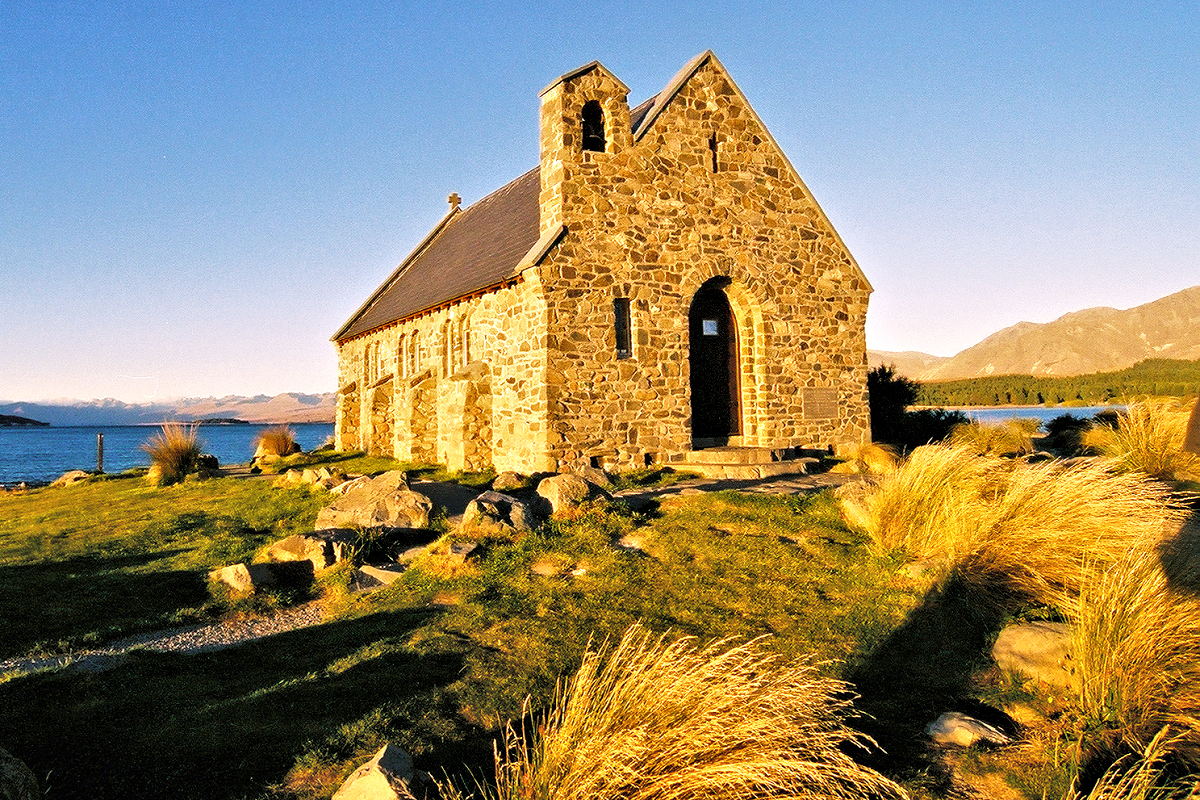 South Island: Mackenzie Country - Church of the Good Shepherd on Lake Tekapo. Photo © Home At First.