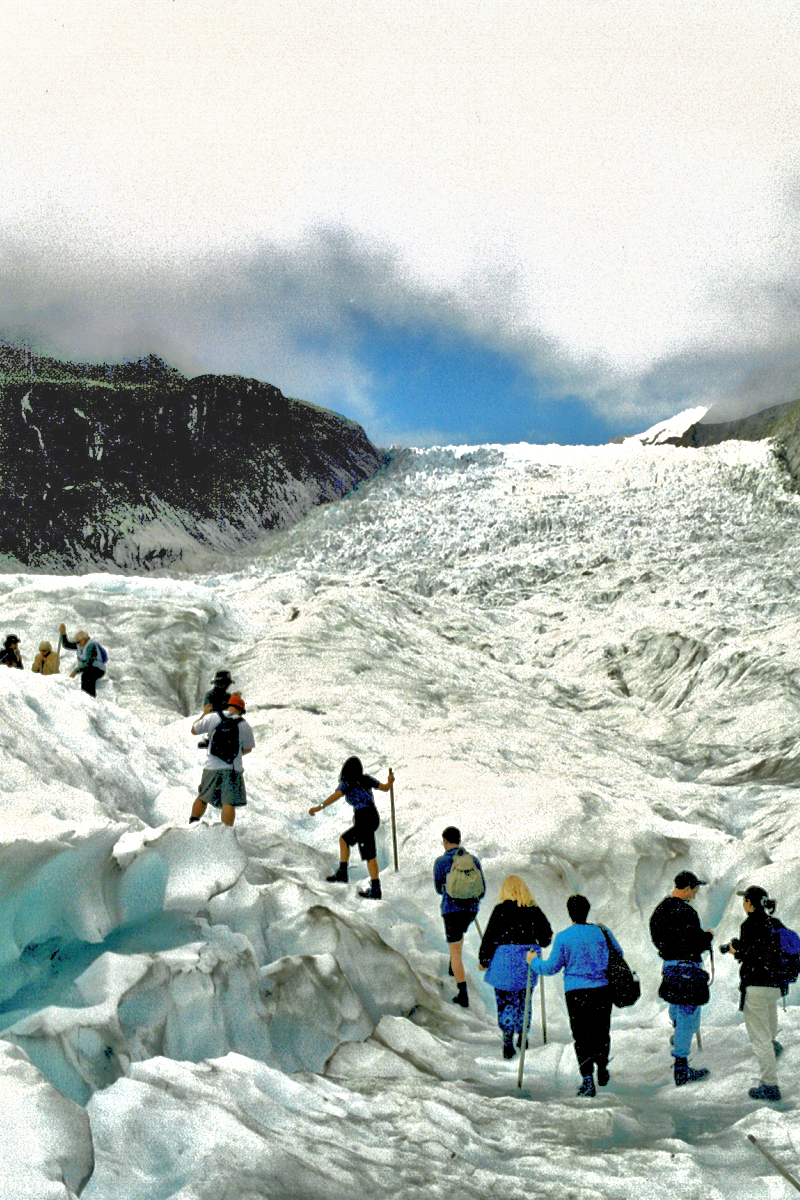 South Island: Westland — Heli-Hikers in line on Fox Glacier. Photo © Home At First.