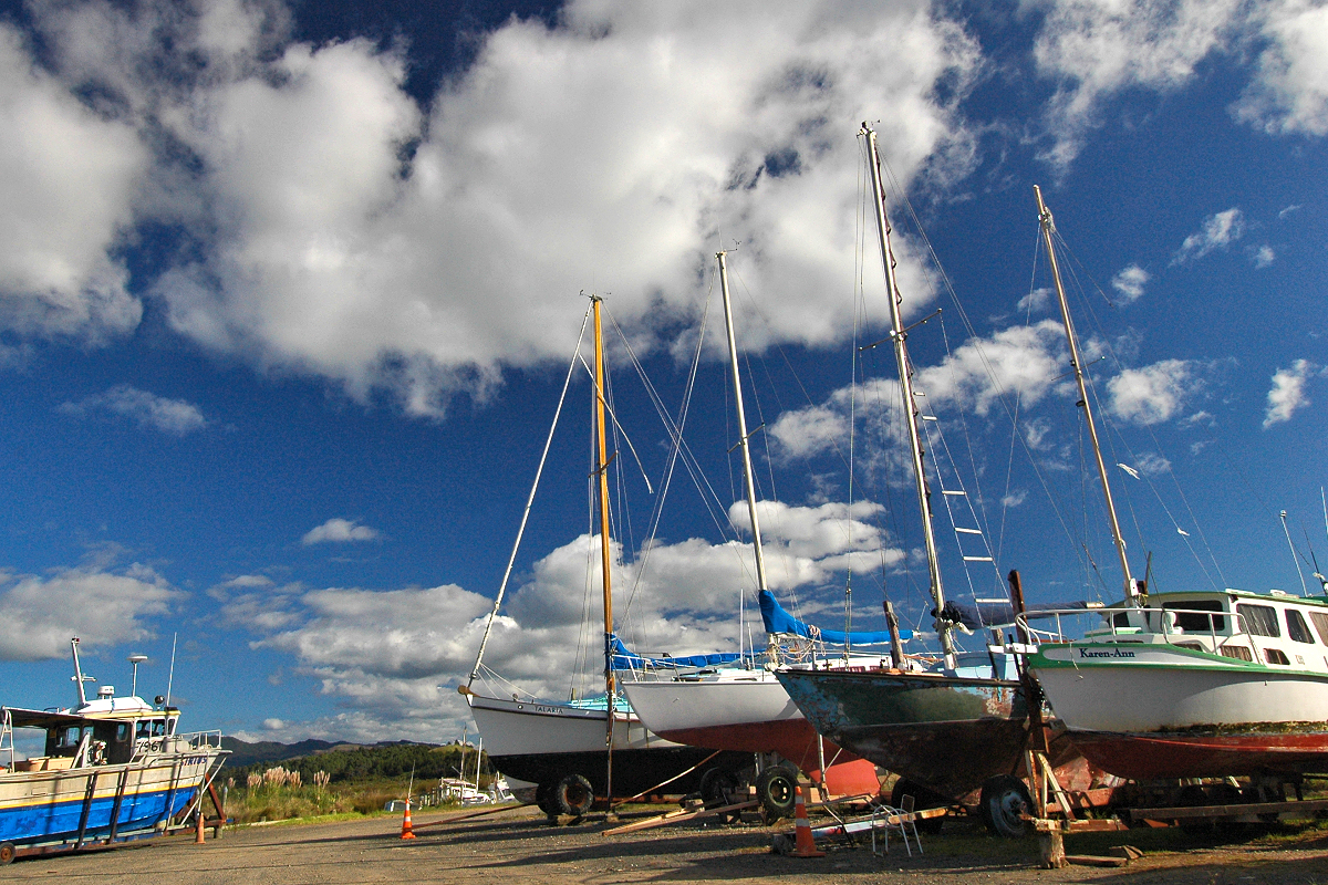 North Island: Coromandel Peninsula — boatyard. Photo © Home At First.