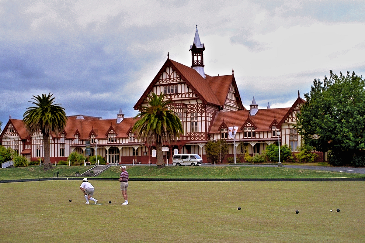 North Island: Rotorua Museum and Government Gardens - bowling green. Photo © Home At First.