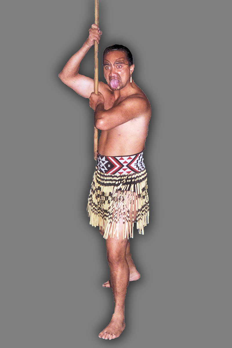 Rotorua: Maori warrior with staff at Tamaki hangi. Photo © Home At First.