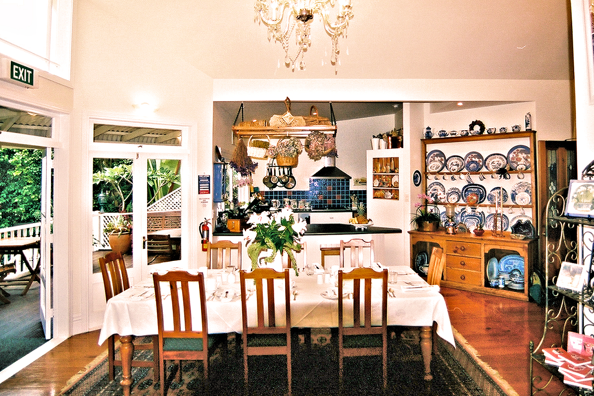 Auckland: Breakfast dining room & terrace at a boutique Inn. Photo © Home At First, creators of Independent Fly/Drive New Zealand Travel.