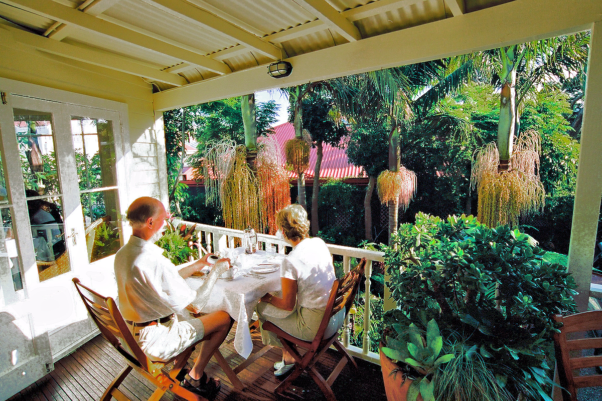 Auckland: Breakfast on the terrace at a boutique Inn. Photo © Home At First, creators of Independent Fly/Drive New Zealand Travel.