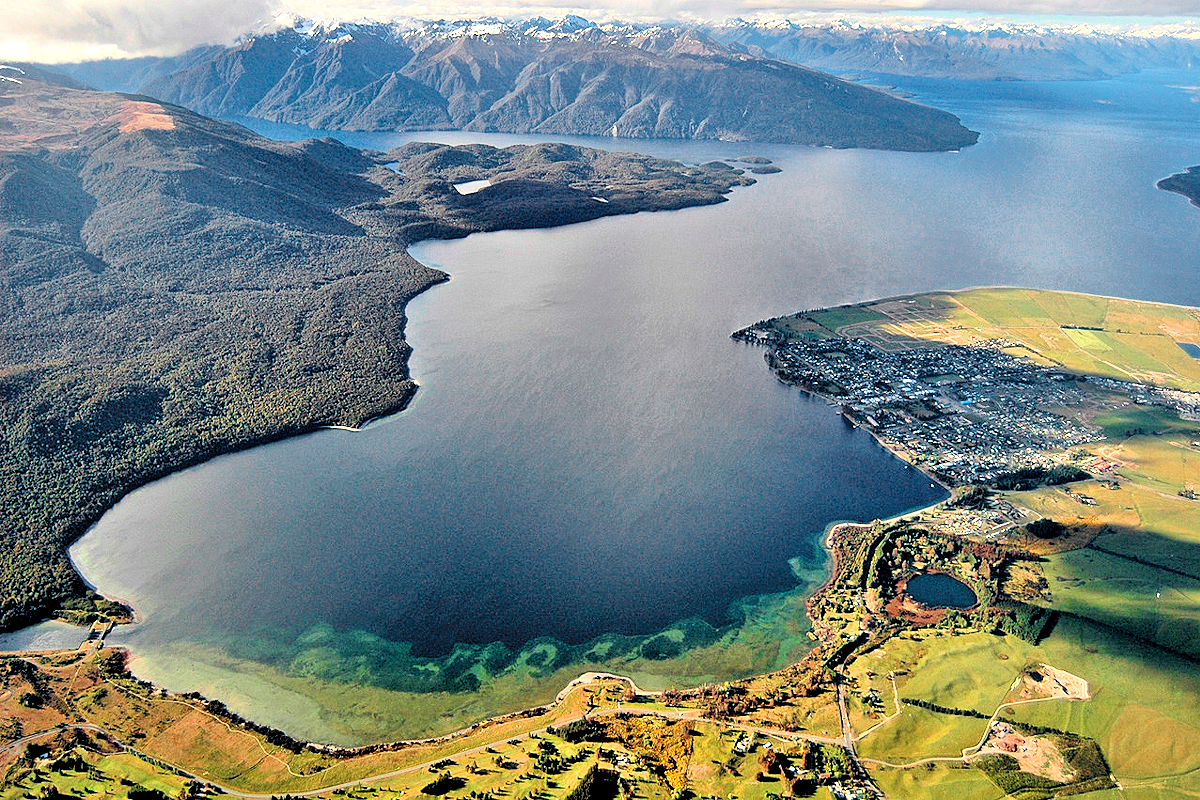 Fiordland - Te Anau on Lake Te Anau aerial. Southland NZ - Credit Graham Dainty.