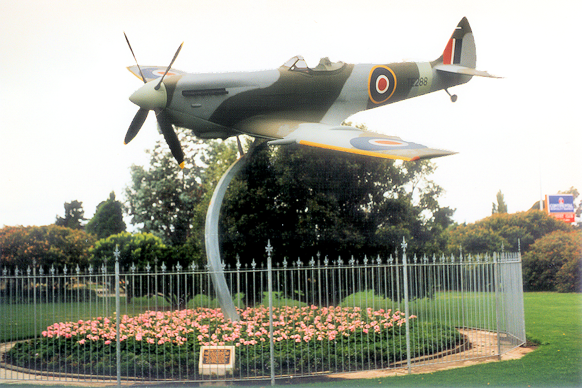 East Coast: Christchurch Airport - Spitfire in the Garden. Photo © Home At First.