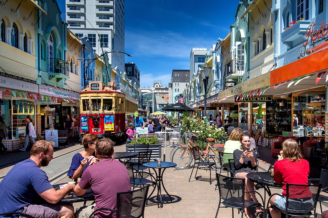 East Coast: Christchurch Tram on New Regent Street pedestrian zone. Photo 2 ChristchurchNZ.